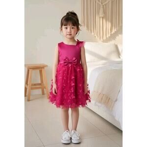 Fuchsia Tulle Overlay Easter Pagent Church Party Butterfly Dress Size 3T